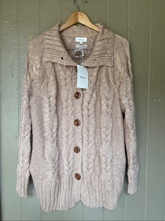 bohme Sweaters - Bohme Cable Knit Button-Front Sweater Cardigan in Natural Size S